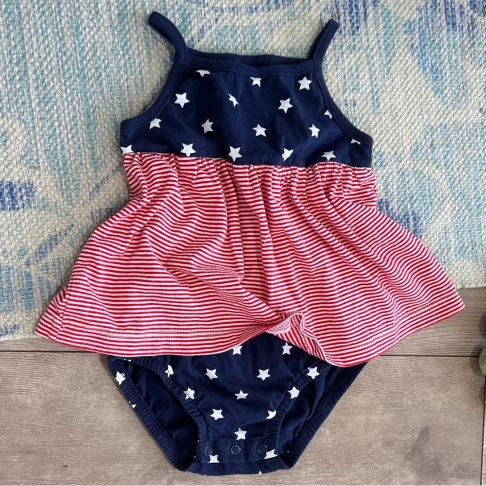 New Carter's Baby Toddler Girls American Flag Cotton Romper Dress Patriotic